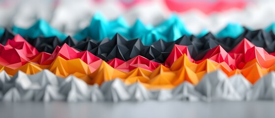 Abstract geometric layers of colorful paper forms creating a vibrant and dynamic background with texture and depth