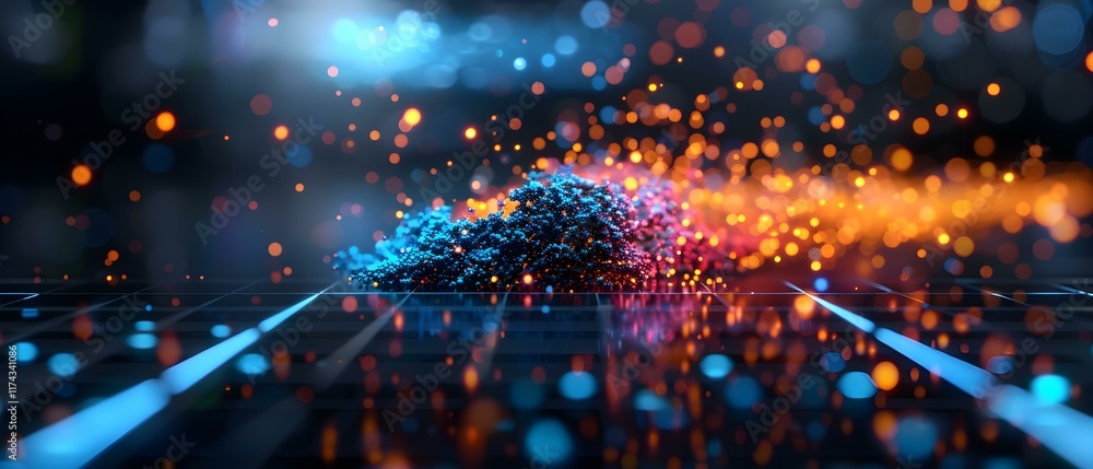 Poster vivid particles in motion capturing dynamic light and color in an abstract composition