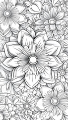 Mandala created with clean, detailed contour lines, showcasing symmetrical geometric and floral patterns. Minimalistic design with an artistic, balanced aesthetic