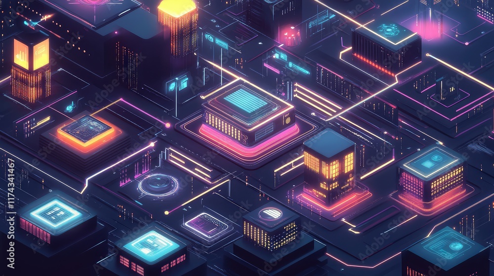 Poster glowing ai models for small businesses, visualized through data streams and digital connections on a