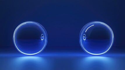 Futuristic holographic render of two identical satellites glowing softly, symbolizing digital twin technology. Ample clean copy space.