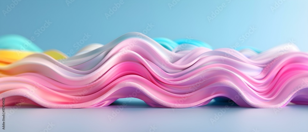 Poster abstract colorful waves of soft textured material on a blue background in pastel shades and gradient