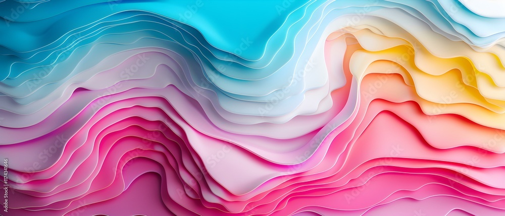 Poster vibrant waves of colorful abstract layers in soft pastel hues and fluid shapes for modern design con