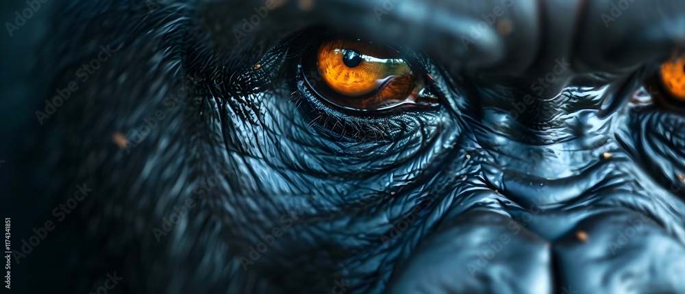 Poster intense close-up of a gorilla's eye showcasing unique features and emotion in a natural setting