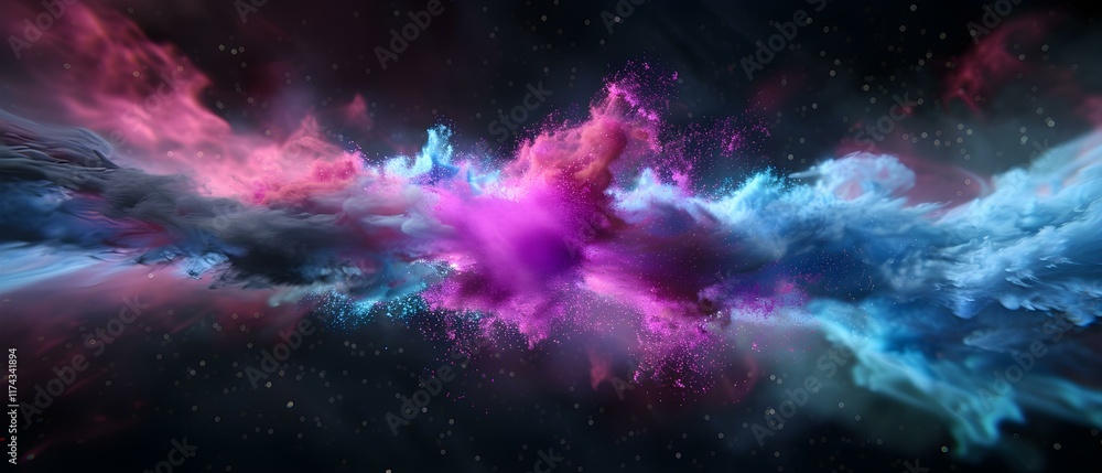 Poster colorful cosmic clouds creating beautiful patterns in vast universe with stars and light effects