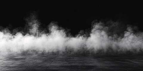 Abstract image of smoke and fog over a dark concrete floor.