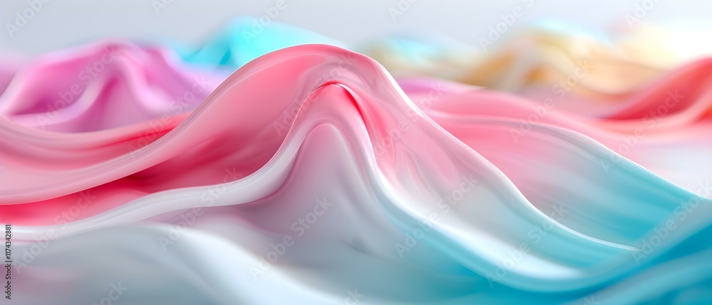 Poster smooth and flowing pastel fabric waves blending soft colors in an artistic textile abstract design