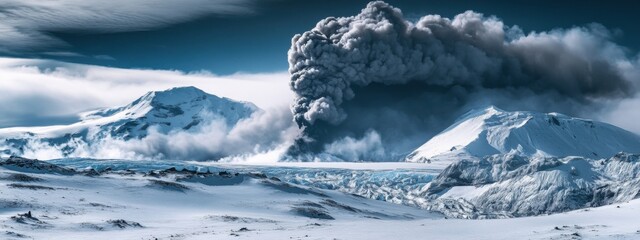 The dramatic eruption of Mount Erebus in Antarctica, Volcanic scene, Dramatic style