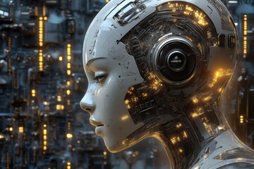 Fototapeta premium Closeup of a humanoid robot with futuristic details