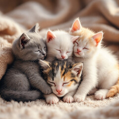 Three Kittens Cuddling