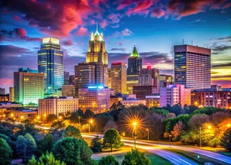 Raleigh Skyline - Futuristic Cityscape, AI Art, Cityscapes, Night View, Architectural
