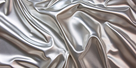 Close-up of elegant silver fabric with soft folds and luxurious texture.