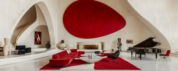 Red Interior Design Luxury Living Room Illustration