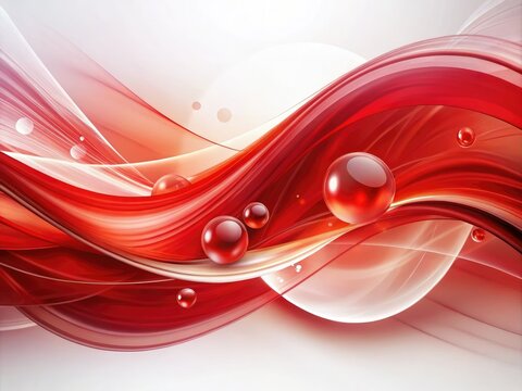 Red Abstract Portrait, Flowing Curves, White Background
