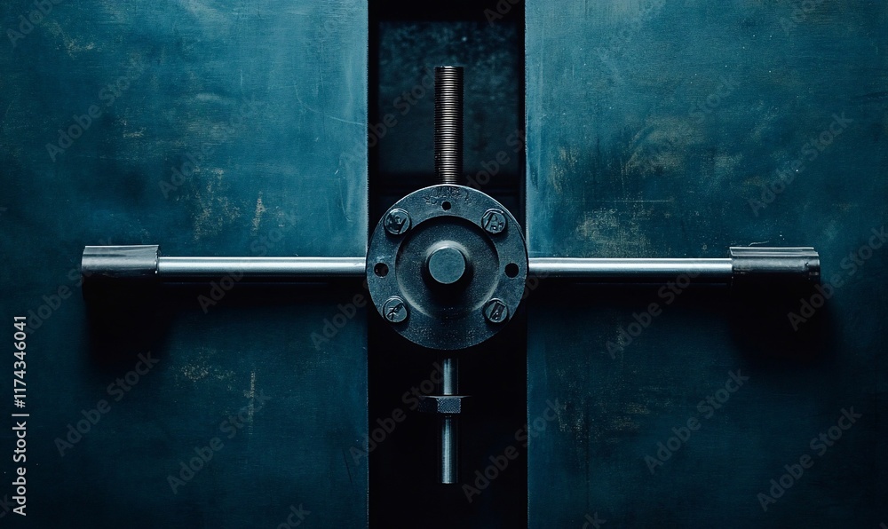 Poster a close-up of a mechanical component with a central shaft and crossbar design.