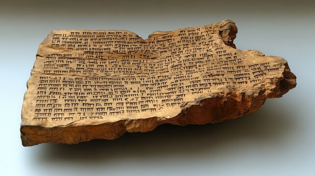 Ancient clay tablet inscribed with cuneiform writing, likely a historical or literary text.