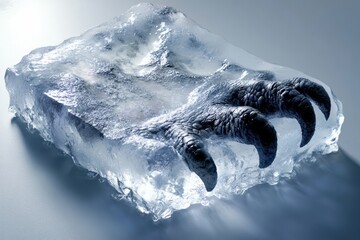 A frozen ice cube with claws on it