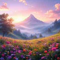 Misty Mountain Landscape at Sunrise