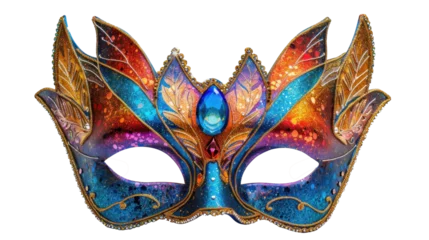 Fototapete Rund Colorful carnival masquerade mask with intricate details and blue gem stone. Masquerade balls, carnivals, or costume parties. Concept of mystery and celebration © nilanka