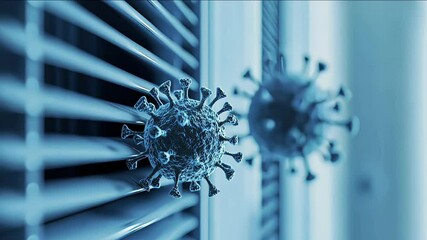 close-up of airborne viruses emerging from ventilation system, representing health risks and airborne transmission due to poor indoor air quality and ventilation issues