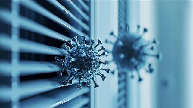 close-up of airborne viruses emerging from ventilation system, representing health risks and airborne transmission due to poor indoor air quality and ventilation issues