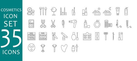cosmetics icon set, sign, symbol beauty product tools, skincare vector 