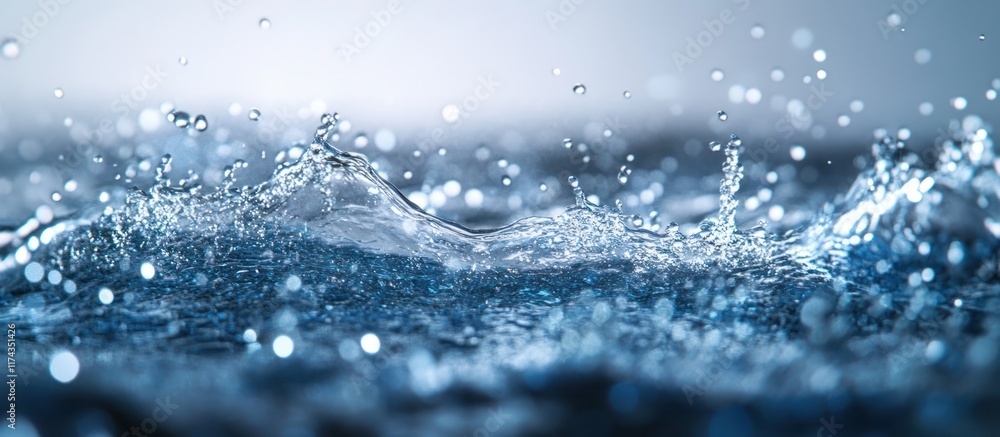 Aufkleber close-up of water droplets splashing and creating ripples on the surface.