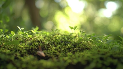 Serene Forest: Mossy Ground with Young Plants