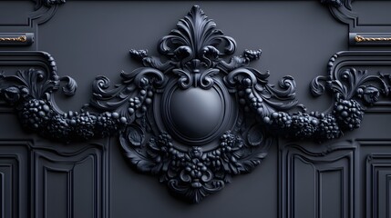 Obraz premium Dark gray ornate panel with rococo design.
