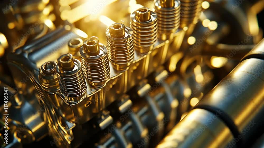 Poster detailed close-up of a shiny engine component showcasing precision engineering in automotive design