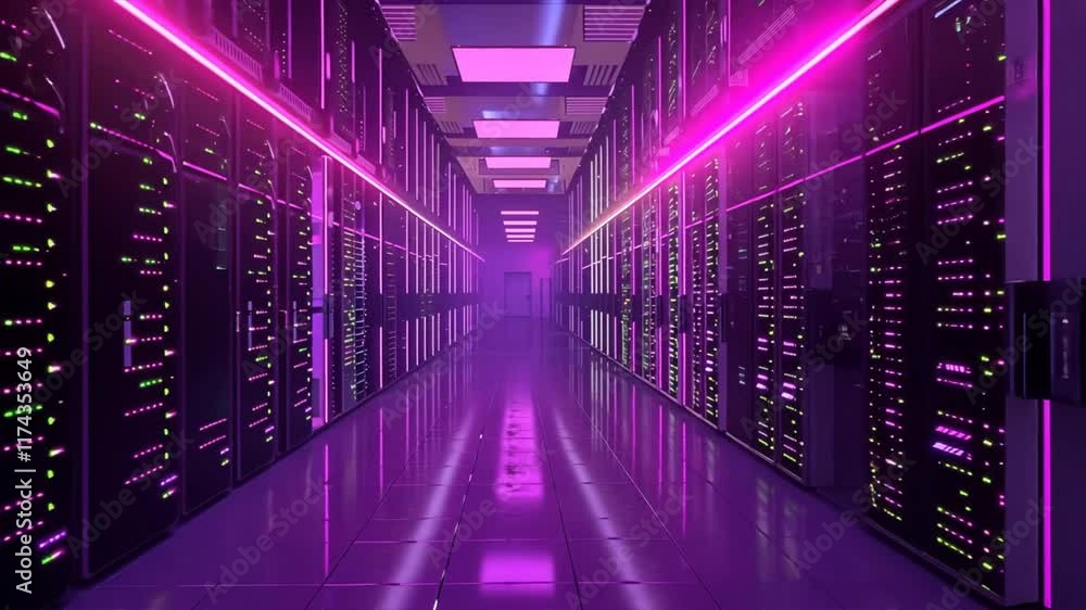 Aufkleber futuristic data center corridor modern servers and neon lighting create high tech digital infrastruc
