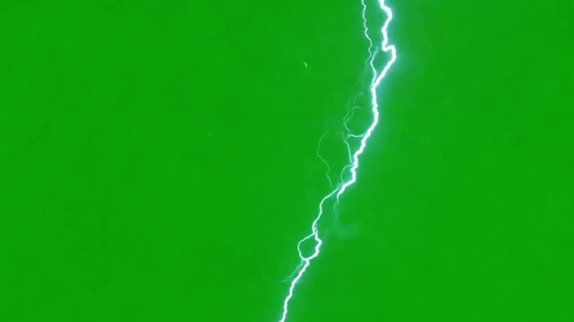 Electric Bolt Green Screen:  A vibrant, high-resolution image of a lightning bolt on a chroma key green screen, perfect for compositing and visual effects.