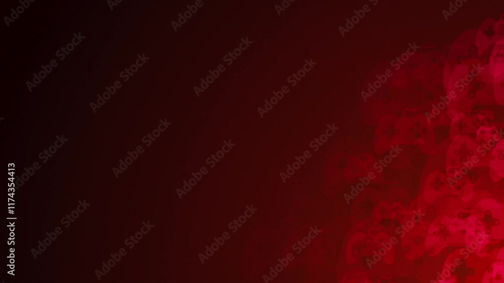 Poster red game controller shapes are moving from the bottom right of a gradient grid abstract background, 