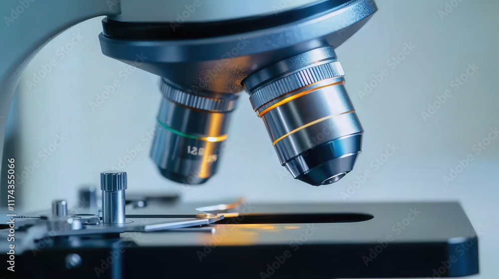 Poster close up of the microscope in the laboratory