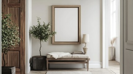 Frame mockup in Scandinavian farmhouse hallway interior