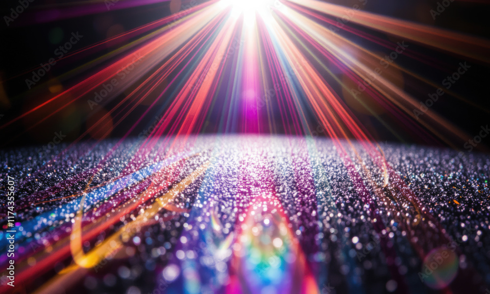 Aufkleber vibrant prism light beams radiate across sparkling surface, creating mesmerizing display of colors a