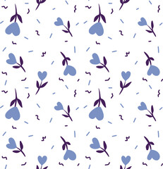 Seamless Purple Floral Pattern with Heart Shaped Flowers