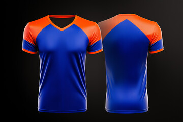 blue and orange jersey template for team clubs, jersey sport, front and back, Tshirt mockup sports jersey template design for football soccer, racing, gaming, sports jersey