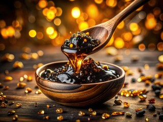 Shilajit Resin Pour, Gold Flakes, Luxurious Texture