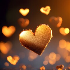 Obraz premium Glowing Golden Heart Bokeh in Romantic Setting for Valentine s Day