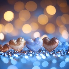 Fototapeta premium Sparkling Hearts in Dreamy Bokeh Backdrop for Romantic
