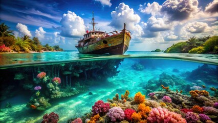 Obraz premium Shipwreck Maldives Indian Ocean Bokeh Underwater Scenic