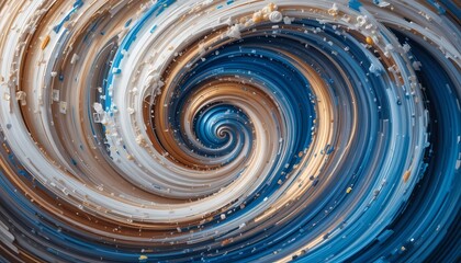 Abstract Blue, Gold, and White Spiral: A Dynamic Whirlwind of Color and Form