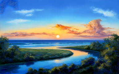 Fototapeta premium sunset over the river