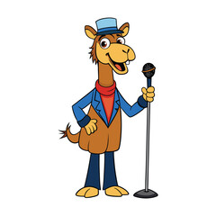 The Camel Becomes a Stand-Up Comedian on white background. camel cartoon vector illustration