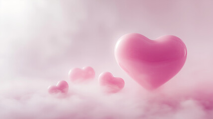 Fototapeta premium White Poster with Pink Heart-shaped Fog and Copy Space, Soft Lighting and Subtle Shadows, Pastel Color Simplicity for Valentine's Promotion, Ultrarealistic High-Resolution 75mm Photography.