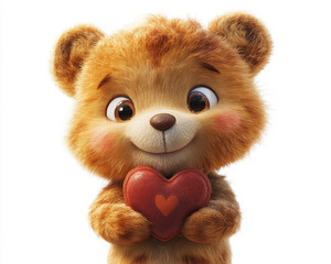 A cute teddy bear hugs a heart in a charming cartoon style. The design, isolated on a white background, exudes warmth and sweetness, perfect for Valentine's Day or gift-themed artwork.
