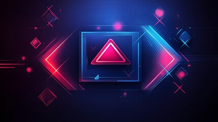 Fototapeta premium Abstract Neon Geometric Design Featuring Warning Triangle
