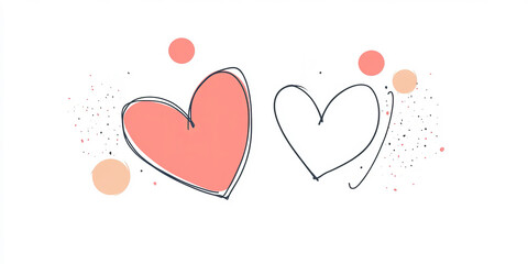 A one-line drawing of a heart with two smaller hearts, using simple and clean strokes. This pastel pink design is perfect as a Valentine's Day element or a charming logo with a minimalist aesthetic.