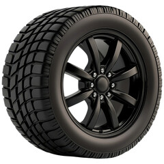 Obraz premium Sleek Black Car Tire with Alloy Wheel Design